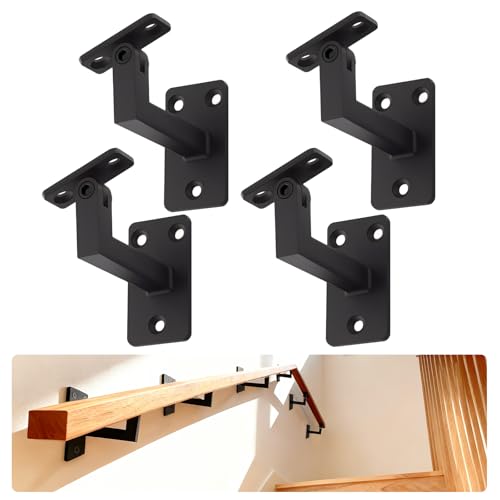 4 Pack Handrail Brackets Lasiever Adjustable Handrail Brackets for Stairs Black Rustproof Stair Railing Bracket for Staircase Handrails Hand Rails for Indoor Stairs Bedroom Corridors