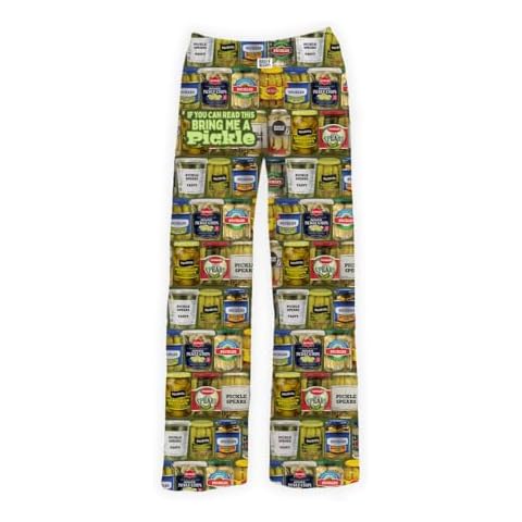 BRIEF INSANITY Lounge Pajama Pants for Men and Women | Fun Savory Snack Pickle Jars Design Bottoms - Comfy, Ultra Soft, Novelty Loungewear Pants (Pickle, Large) Cover
