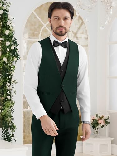 MAGE MALE Men's 3 Piece Tuxedo Suits Slim Fit One Button Formal Wedding Party Tux Blazer Vest Pants Set4