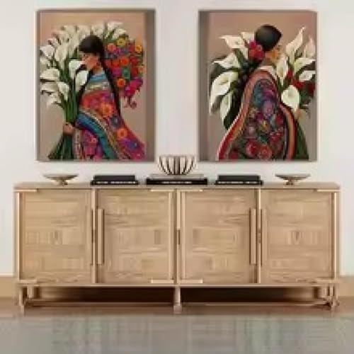 Toile portrait de femme fleur style minimaliste 40x60cm cadre inclus XBTYKPB