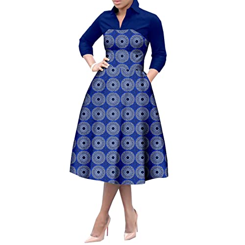 African Clothes for Couples Women Print Wax Long Sleeves A-line Dresses Sets with Men Blazer Shirt and Pants3