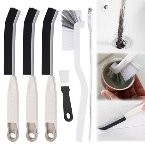 Yeria Juego de 6 cepillos de limpieza con 3 cepillos de limpieza para juntas, 90°, cepillo para juntas, etc. für Bad, Küche, Fliesen – Cepillo de limpieza para hartnäckigen Schmutz (nuevo blanco)