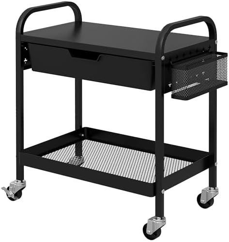 HOMCOM Servierwagen 3 Etagen - Küchenwagen Stahl Weiß 45x30x79cm