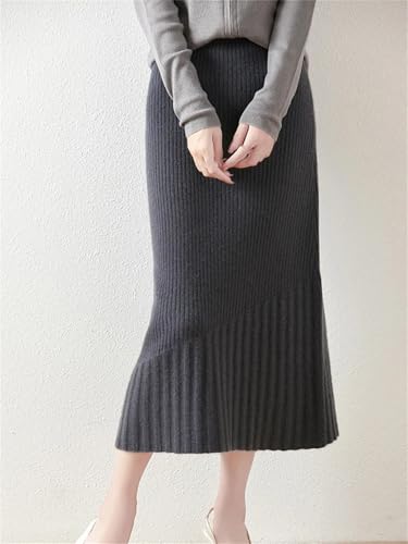 Women Merino Knit Skirt Trumpet Skirt Solid Color Office Soft Slim Mermaid Skirts4