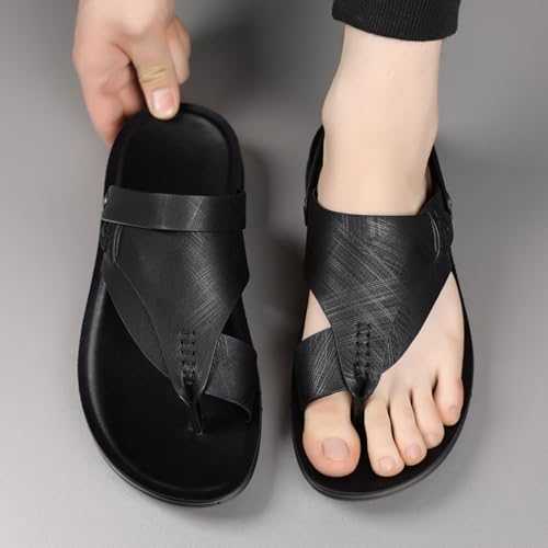 Rojeam Men's Sandals Leather Flip Flops Non-Slip Fisherman Sandals Summer Shoes for Travel, Beach & Casual2