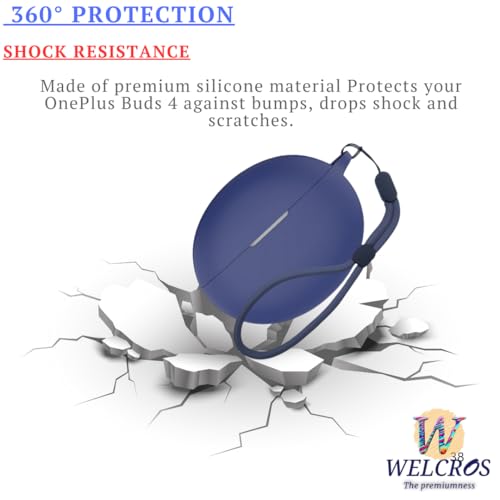 Image of WELCROS Soft Silicone Protective Case Cover for OnePlus Buds 4 (Lanyard Blue)