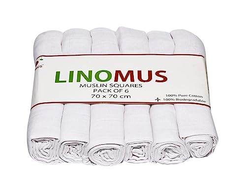 Linomus Muslin Squares- Pack of 6 (70 x 70 cm), Soft