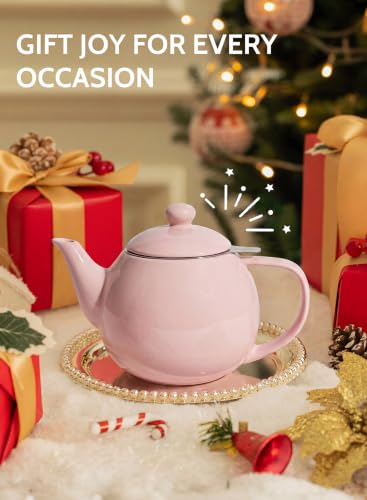 Image of Sweese Porcelain Teapot 27 oz with Infuser for Loose Leaf Tea, Pink