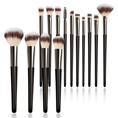 Makeup Brushes, 14 Pcs Travel makeup Brush Set, Brown