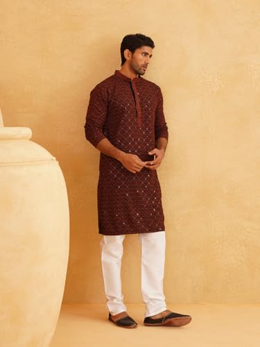 Image of SOJANYA (Since 1958 Men's Cotton Gold Embroidered Sequinned Kurta With white churidar Pyjama