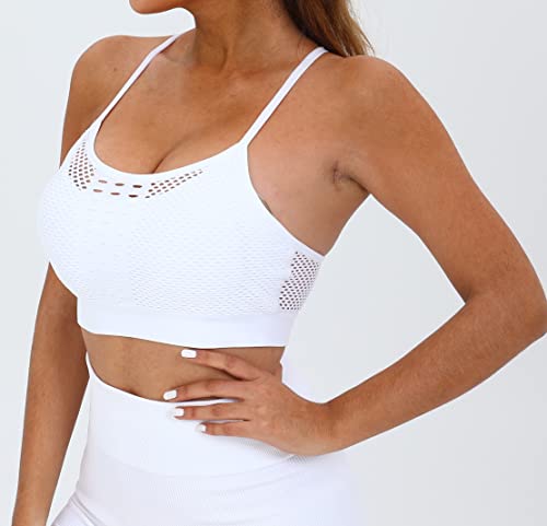 Image of AKAMC Women's Cross Back Sport Bras,Adjustable Straps Padded Criss Cross Cropped Bras for Yoga Workout Fitness