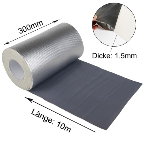Aluminum Butylband Wasserdichtes Klebeband 30cmx10Mx1.5mm (T) Butyl Dichtungsband Alufolie Selbstklebend Reperaturband zum Abdichten und Befestigen für Lecks,BOMEI PACK