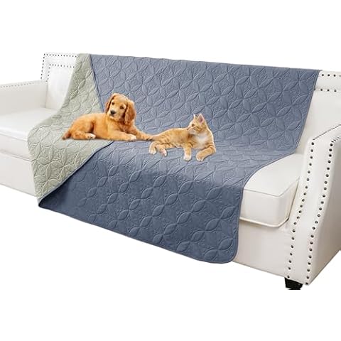 Tuffeel Waterproof Dog Blanket, 68x82 inches Pet Couch Covers for Sofa, Bed Furniture Protector from Dogs Washable and Reversible-Blue+Green Cover