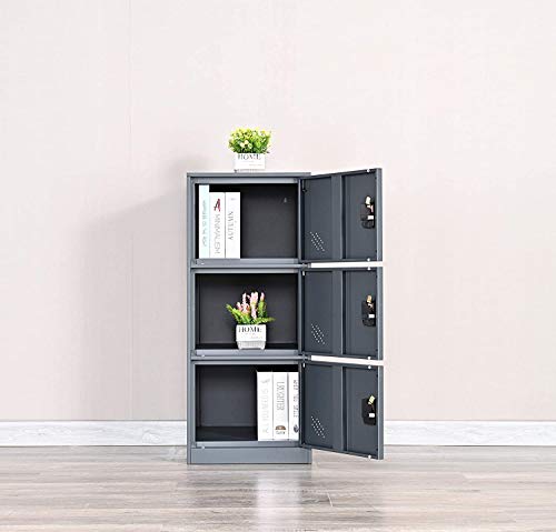 MECOLOR FURNITURE MECOLOR Vertical Single Tier Small Locker with Padlock latche 2 or 3 Compartment Storage for Employee, Home, Office, School, Kids (Dark Grey, P3V), P3V-GY