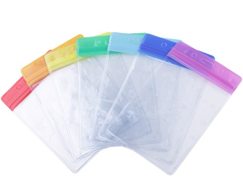 Rainbow Colour Waterproof Type PVC ID Card Holder Clear Vertical 7 Pack
