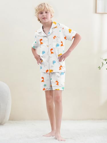 Umeyda Boys Cotton Pajamas Set, Teens Boys Sleepwear Set Kids 2 Pcs Pj Short Sleeve Pajamas Super Soft Loose Loungewear, Dinosaur, for Ages 5-6 Years = Tag 1302