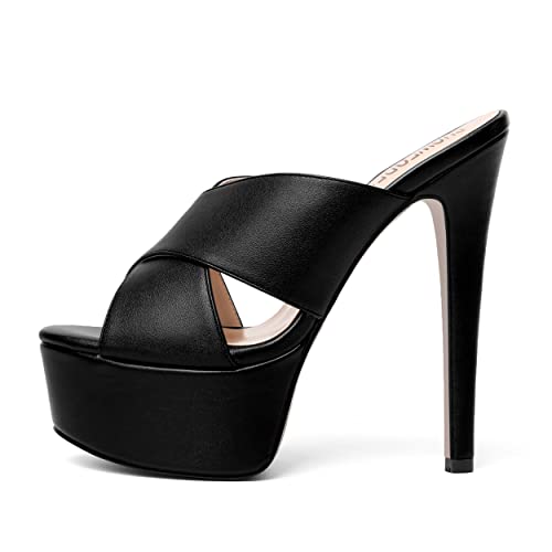 SHOWFOREST Womens Platform Matte Party Sexy Solid Round Toe Slip On Stiletto High Heel Heeled Sandals 6 Inch2