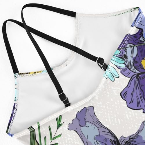 Girls One Piece Swimsuits Irises and Daisies Pattern Sport Halter Swimwear Beach Bathing Suit, 4T4