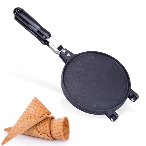 HERCHR Waffle Cone Maker, Macchina per Coni Gelato Piastra, Teglia Antiaderente a Gas per Frittata di Coni Gelato alla Crepe Pizzelle, Diametro 6,7 Pollici, Cono Gelato Waffel Piastra Pan