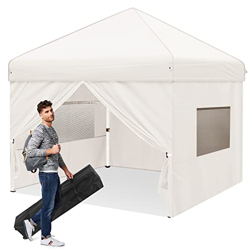 Ej.Victor Pavillon 2.5x2.5m Faltpavillon Wasserdicht Stabil Winterfest, Pop Up Faltpavillon mit Mesh Seitenwänden und 4 Sandsäcke, 50+ UV-Schutz Party Pavillon Gartenzelt Partyzelt, Khaki