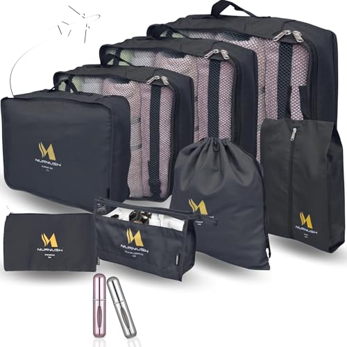 Murmush Black Packing Cubes for Suitcases [8-Pcs + 2 Perfume...