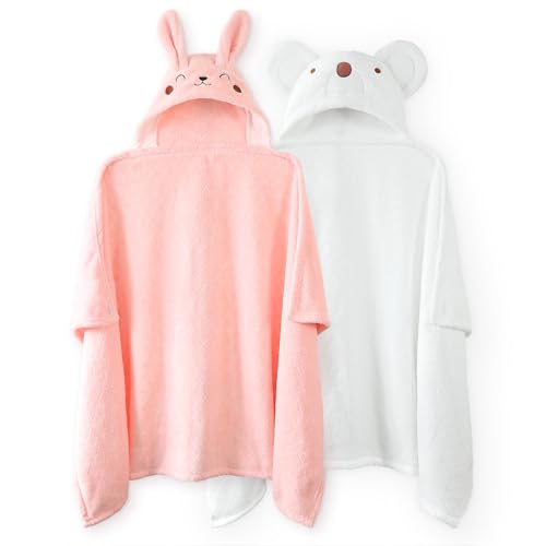 Image of WODHOY Large Toddler Bath Towels Baby Towels Girl with Hood for Girl 0-5 Years, 2-Pack Soft Absorbent Baby Bath Towels, Thick Kids Bath Towels 50''x32'' Kids Hooded Towels for Toddlers