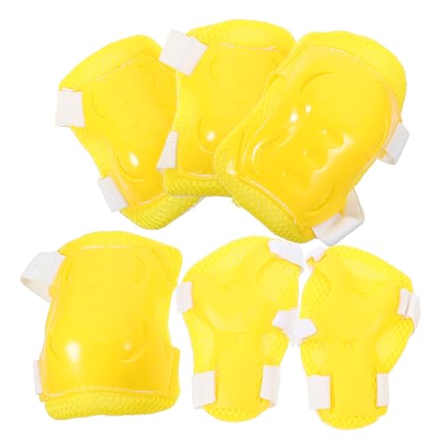 POPETPOP 6-in-1 Boys and Girls Protective Gear Kit Elbow Knee Wrist Pads Fitness Cycling Safety Pads Yellow