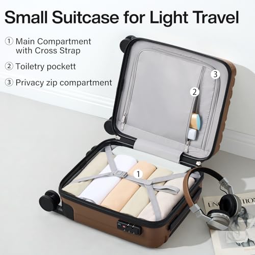 Image of Hanke 14 Inch Underseat Carry On Luggage with Wheels Hard Shell Suitcases Lightweight Small Luggage for Weekender Mini Suitcase Carry On Bag Travel Luggage for Travel Rolling Suitcase.(Brown)