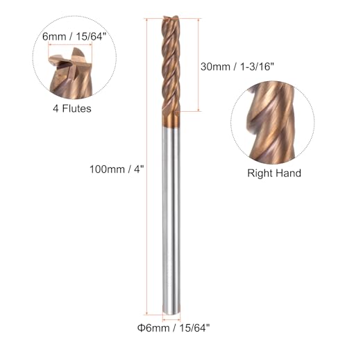Image of HARFINGTON 5pcs Carbide Square End Mills 6mm (15 /64 inch) Dia 6mm (15 /64 inch) Shank 100mm (4 inch) Extra Long HRC55 TiSiN Coated Micro-Grain Tungsten Carbide 4 Flutes Milling Bit Cutter