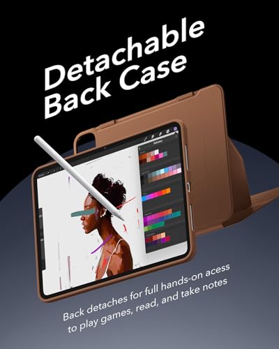 Image of ESR for iPad Pro 11 Inch Case (M5 /M4) 2025 /2024, Removable Magnetic Cover with Pencil Charging & Storage, Adjustable Portrait /Landscape Stand, 9 Standing Angles, Shift Series, Brown