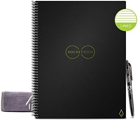ROCKETBOOK Reusable Digital Notebook - Smart Notepad A5 Grey - Spiral Note Book To Do List Pad, Lined Paper with Frixion Erasable Pen and Wipe, Office Gadget App, Reduce Paper Waste