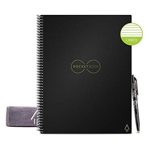 Rocketbook Reusable Digital Notebook - Smart Notepad A4 Black - Spiral Note Book To Do List Pad, Lined Paper with Frixion Erasable Pen and Wipe, Office Gadget with Rocketbook App, Reduce Paper Waste Cover