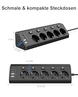 Vipwell Ecksteckdose mit Unabhängigem Schalter, Steckdosenleiste Mit 4 USB (2 USB C)+5 Fach Steckdose Mit Kindersicherung, 3680W, 2M Verlängerungskabel für Küche, Büro, Haushalt (schwarz‌) – Ansicht 7