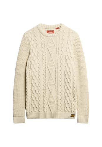 Superdry Herren Jacob Pullover mit Zopfmuster Ecru L
