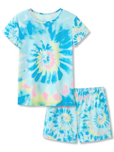 Tebbis Trendy Tie Dye/Avocado/Cat Pajamas for Big & Teen Girls 2-Piece Soft Tee & Shorts PJ Jammies Set Size 6-18