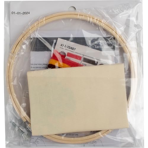 Image of Dimensions 72-70487 Floral Jar Embroidery Needlepoint Kit for Beginners, 6 inch Diameter Hoop, Multicolor, 5 Pieces