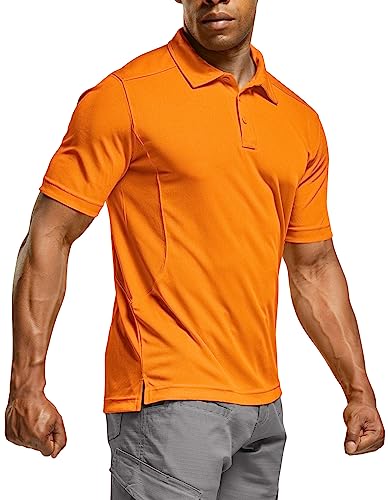CQR Mens Quick Dry Tactical Polo Shirt Lightweight Breathable Performance Polo Short Sleeve UPF 50+ Outdoor Golf Shirt Frost Essential Orange Large
