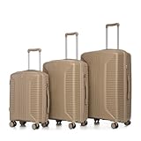 ZyfTresilliant Koffer Set 20"/24"/28" 3-teiliges PP-Spinner-Kofferset – Größen mit Seitenhandgriffen, Aufhängehaken & Schutzfüßen – Integriertes Zahlenschloss (Champagner)