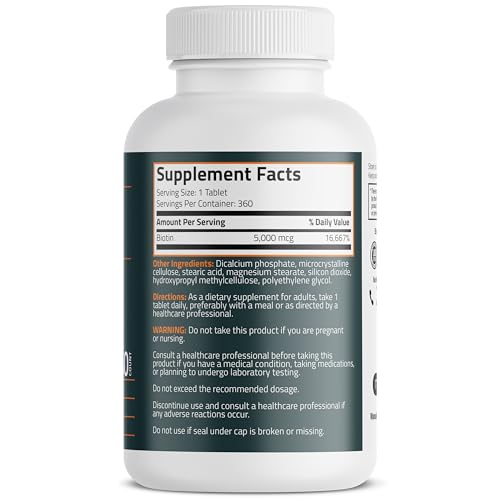 Bronson Biotin 5,000 MCG Supports Healthy Hair, Skin & Nails & Energy Production - High Potency Beauty Support - Non-GMO, 360 Vegetarian Tablets - Image 3