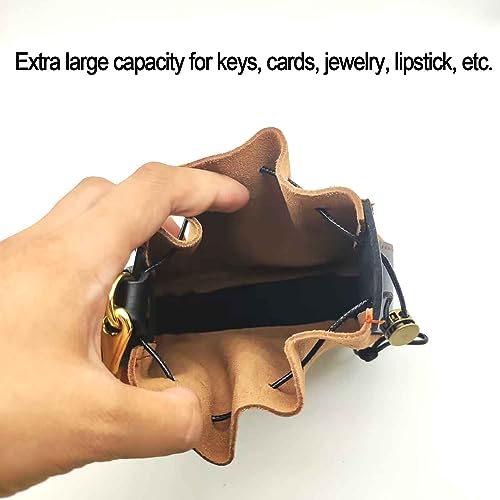 Leather Mini Medieval Pouch, Genuine Leather Drawstring Coin Bag Coin Organizer Credit Card Holder Small Leather Drawstring Pouch Travel Wallet Wristlet Strap Bag for Men Women (Black)3