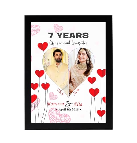 Image of Customized Heart Photo Frame with Photo Upload for Wall Hanging, Personalized Your Name and Date for Anniversary, Valentine's Day Gifts (8x12) Heart
