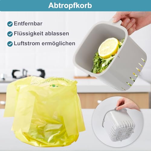 Biomülleimer Küche, 4L Biomülleimer Küche für alltäglichen Biomüll, Bio Mülleimer mit Deckel, Geruchsdicht, Herausnehmbarer Inneneinsatz, leicht zu Reinigen (Hellblau)