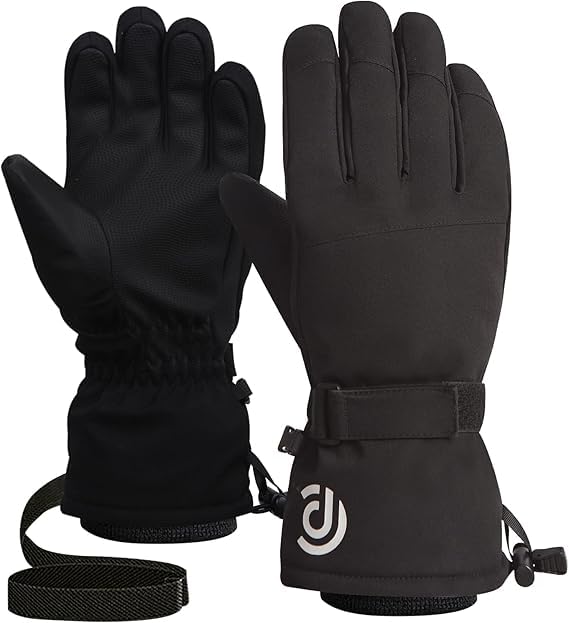 Ski Gloves Men Women Warm Waterproof Snow Gloves 5 Layer Touch Screen Snow Warm Cycling Gloves for Cold Weather (Black Medium)