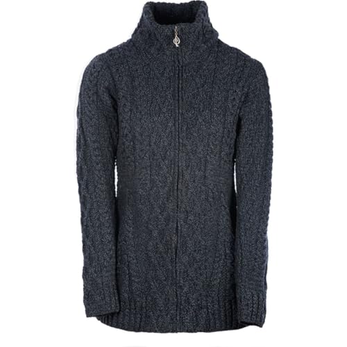 Image of 100% Irish Wool Women's Cable Knit Cardigan Sweater, Full Zip, Made in Ireland