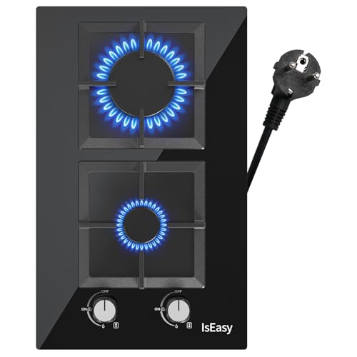 Plaque de Cuisson Gaz 2 Feux, Plaque Gaz 2 Feuxs, Table de Cuisson Encastrable, Gazs ville et bouteille (2 Foyers)