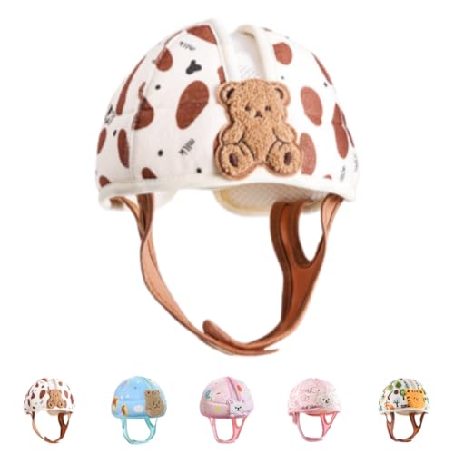 TAKEY 子供用落下防止安全ヘルメット、360度クッション保護、通気性メッシュ、軽量70g設計、自動調節ストラップ(45?55cmに適合)、6ヶ月?3歳の子供に最適、室内遊びやウォーキング(滑り止めあごストラップ)、夏の子育て必需品 (コーヒーベア)