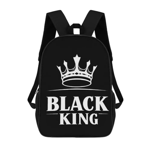 Black King Travel Backpack 17 Inch Casual Daypack Shoulder Bag with Adjustable Shoulder Straps