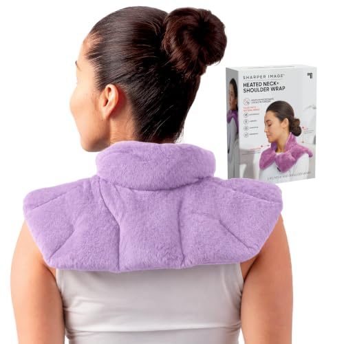Sharper Image Heated Neck & Shoulder Wrap - Microwavable Warm & Cooling Plush Pad, Scented Aromatherapy (100% Natural Lavender & Herb Spa Blend), Pain Tension Headache Relief Therapy, Gift for Women