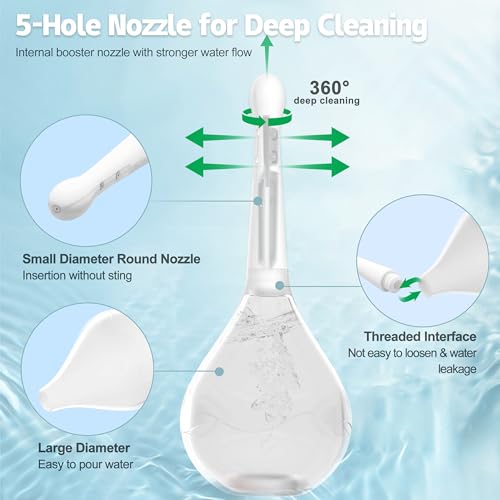 Image of Enema Douche for Men & Women - Anti Back-Flow Anal Bulb with 5-Opening Spray Tip, 150ml Portable Kit for Personal Intimate Hygiene (White)
