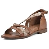 WHITE MOUNTAIN Women's Kika Open Toe Flat Sandal, Dk.Tan/Gold/Smooth, 9.5 M